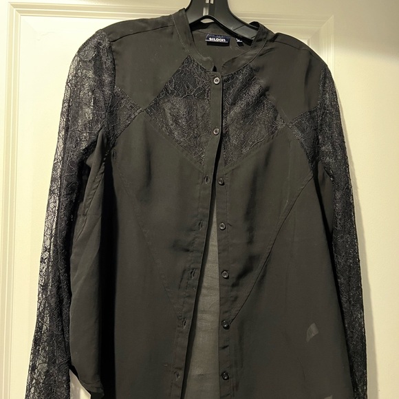 Tildon Tops Black Sheer Blouse M - Picture 2 of 3